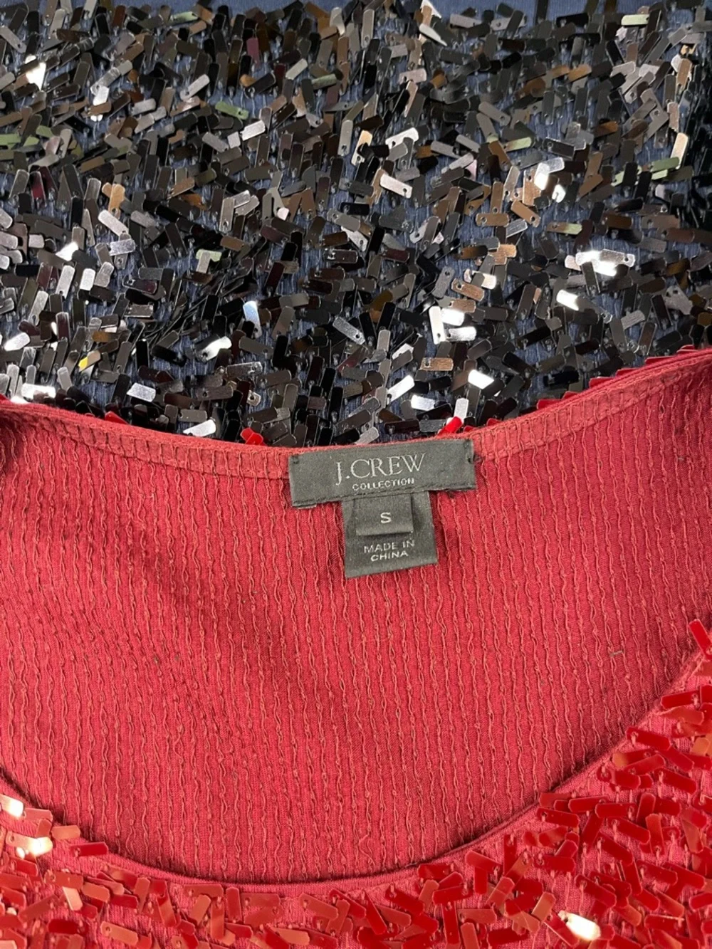 J. Crew navy & red sequined top size small